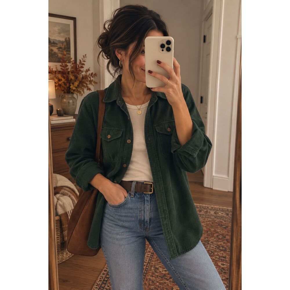 Vintage 90s Lands’ End Green Chamois Flannel Shirt Women’s XL 18-20